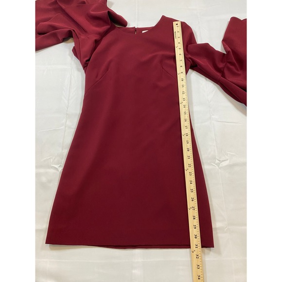 Milly Burgundy Tiered Bell Sleeve Crepe Shift Dress‎ Cocktail Valentines Size 2 - Picture 7 of 15